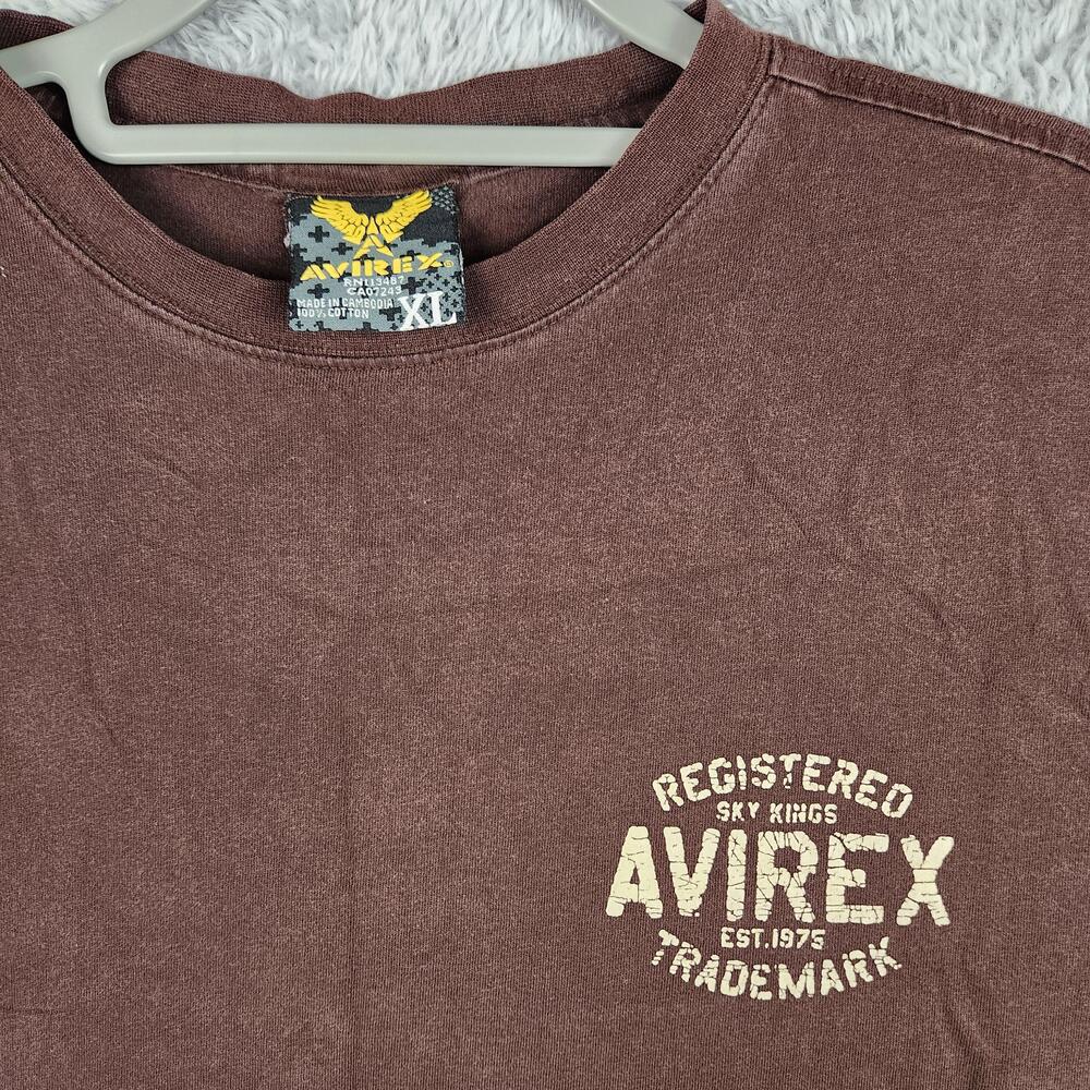 Vintage Avirex Shirt Mens XL Brown Registered Sky Kings Graphic Logo Aviation